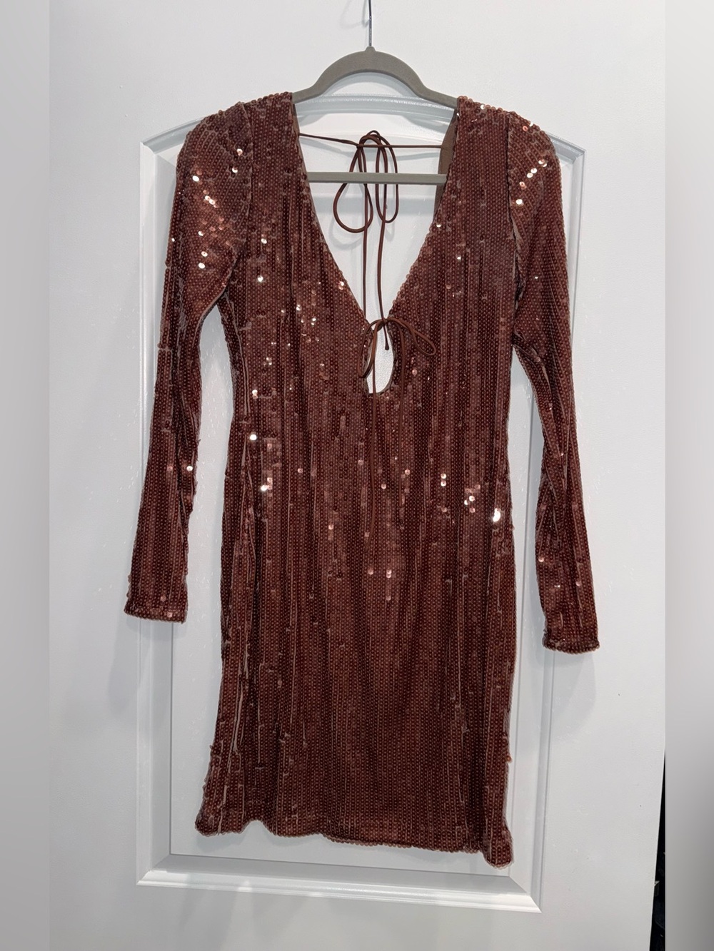 Bardot Verona Sequin Mini Dress In Chocolate size 12 - Picture 3 of 5